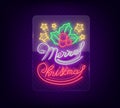 Merry Christmas, welcome card, done in neon style isolated. Neon sign on the Christmas theme. Bright banner, bright