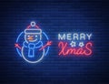 Merry Christmas, welcome card, done in neon style isolated. Neon sign on the Christmas theme. Bright banner, luminous