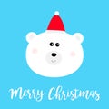 Merry Christmas. White bear face head icon. Red Santa Claus hat. Hello winter. Cute cartoon kawaii funny character. Baby greeting Royalty Free Stock Photo