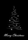 Merry Christmas, white elegant Christmas tree on black background