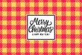 Merry Christmas white hand drawn lettering text inscription. Vector illustration Checkered red yellow orange Wide