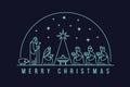 Merry christmas with white line Nativity of Jesus scene and Three wise men in the semicircle and star light vector design Royalty Free Stock Photo