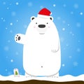 Merry Christmas white polar bear wear hat standing