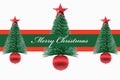 Merry Christmas white text, with green red color shape and tree