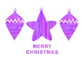 Merry Christmas winter greeting card illustration. Watercolor purple star and geometric ornaments isolated on white Royalty Free Stock Photo