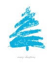 Merry Christmas. Winter Holidyas Vector Card with Blue Abstract Hand Drawn Pine Tree. Royalty Free Stock Photo