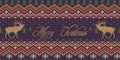 Merry Christmas. Winter knitted woolen seamless pattern with red deer in night spruce forest Royalty Free Stock Photo
