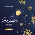 Merry Christmas winter new year sale cards with frame and golden decorations. Trendy abstract square Winter Holidays art template Royalty Free Stock Photo