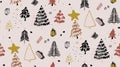 Merry christmas winter tree print, seamless winter happy holidays doodle pattern . December pine tree branch, holidays gift