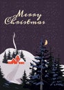 Merry Christmas. Winter village rural winter snow landscape, retro Royalty Free Stock Photo