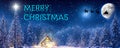 Merry Christmas - A winter wonderland Christmas scene, with a log cabin, Santa\'s slay, north star and reindeer silhouette