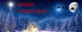 Merry Christmas - A winter wonderland Christmas scene, with a log cabin, Santa\'s slay, north star and reindeer silhouette