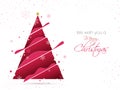 Merry Christmas wishing card design with pink paper cut Xmas tree, star and snowflakes.