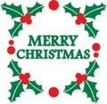 Merry christmas word in mistletoe wreath