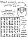 Merry Christmas word search puzzle black and white vector illustration