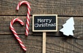 MERRY CHRISTMAS words on a small chalkboard. Time for Christmas Royalty Free Stock Photo