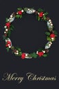 Merry Christmas Wreath Decoration with Winter Greenery Royalty Free Stock Photo