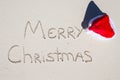 Merry Christmas written on tropical beach white Royalty Free Stock Photo