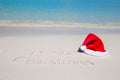 Merry Christmas written on tropical beach white Royalty Free Stock Photo