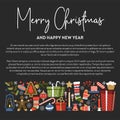 Merry Christmas presents and symbols of winter holiday vector gifts Royalty Free Stock Photo