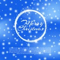 Merry Chtistmas background with bokeh effect. Elegant christmas blue background with snowflakes and sparkles. Greeting