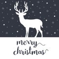 Merry Chtistmas black and white greeting card with deer in minimalistic style