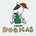 Merry Dogmas Bullterrier dog and tree cartoon Royalty Free Stock Photo