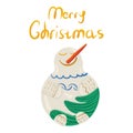 Merry festive snowman, christmas and new year card,  illustration in hand drawing style Royalty Free Stock Photo