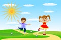 Merry girl and boy hurry on a path Royalty Free Stock Photo