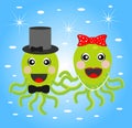 Merry girl and boy octopuses