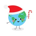 Merry globe cartoon character in Santa`s hat Royalty Free Stock Photo