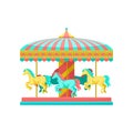 Merry go round carousel with horses, amusement park element vector Illustration on a white background Royalty Free Stock Photo