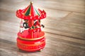 Merry go round red carousel carillon horses toy vintage old Royalty Free Stock Photo
