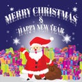 Santa Hello bag and Merry Christmas Dark Blues Background Best Gift Cartoon