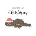 Merry and lazy Christmas sloth vector illustration