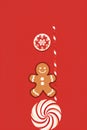 candy man christmas gingerbread background decoration food smile cookie holiday sweet red. Generative AI. Royalty Free Stock Photo