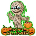 Merry mummy wishes happy halloween on isolated white background