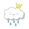 Merry rainy cloud in the crown. Children`s drawing.