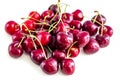 Merry. Red cherries, ripe berries on a white background.