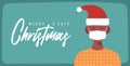 Merry and safe Christmas. African Man in Santa Claus hat wearing protective face mask against coronavirus. Christmas during Royalty Free Stock Photo