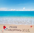 Merry sandy Christmas 2021 at the beach Royalty Free Stock Photo