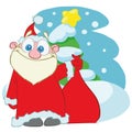 Santa Claus with a bag of gifts. cartoon