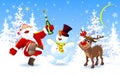 Merry Santa, deer and snowman Royalty Free Stock Photo