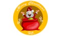 Merry Santa at the gift bag in vector cartoon style