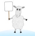 Merry sheep with a banner on a white background