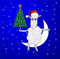 Merry sheep with a christmas tree