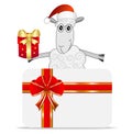 Merry sheep with a gift and greeting-card