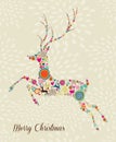 Merry Vintage christmas elements jumping reindeer Royalty Free Stock Photo