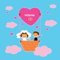 Merry wedding of two lovers in the sky. Flight in a hot air balloon