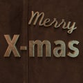 Merry X-mas in 3D gold on a background of brown leather